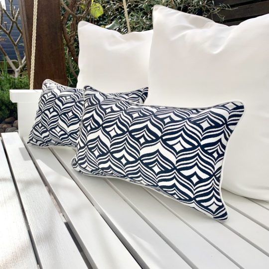 navy blue and white outdoor cushion